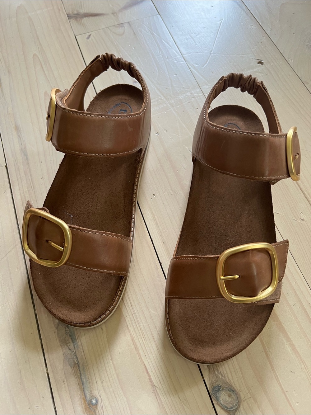TAOS. Women's Brown Leather Buckle Strap Sandals